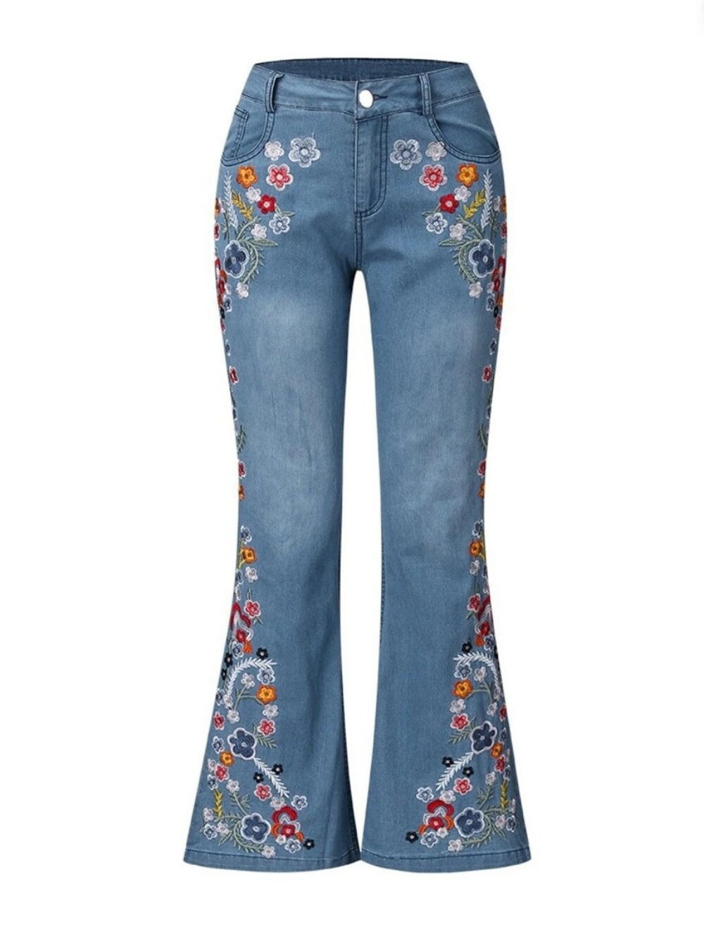Embroidered Flare Jeans - Blue Floral